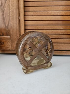 Vintage Lucite Resin Dried Floral Napkin Holder